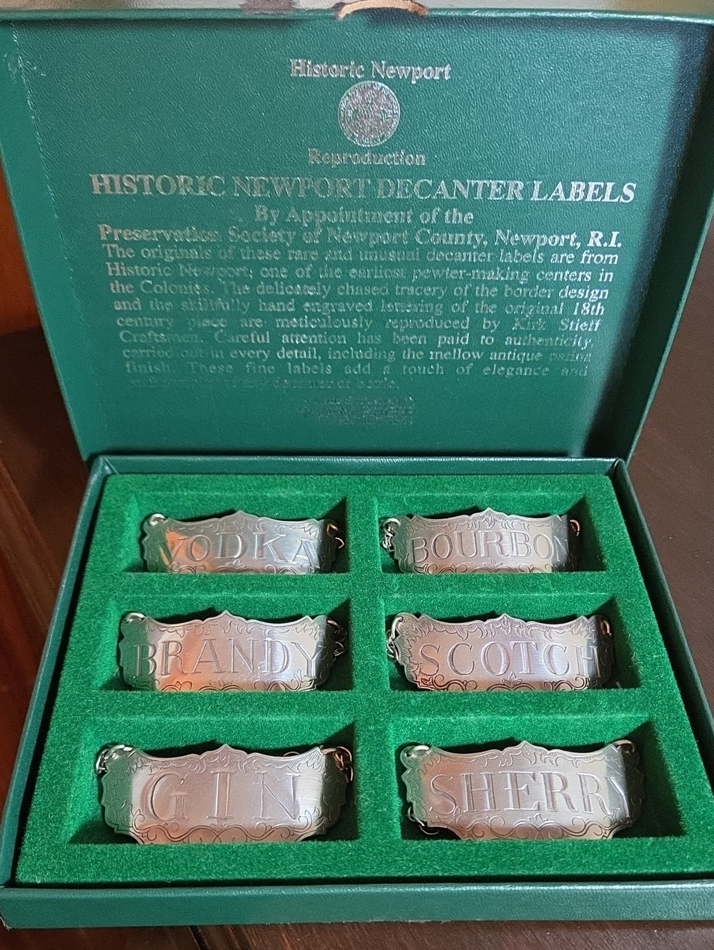 Vintage 1970s Kirk Stieff Historic Newport Reproduction Decanter Labels (Pewter)